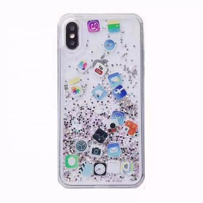 China Protect Your Phone From Scratches Hot Sale For iPhone11 Se XS 78Plus With Diamond Quicksand Liquid Phone Case Software APP Icons Mobile Phone Cover for sale