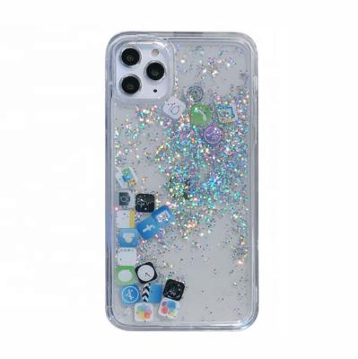 China Protect Your Phone From Scratches Hot Sale For iPhone11 Se XS 78Plus Glitter Icons Liquid Quicksand Phone Case Software APP Icons Mobile Phone Cover for sale