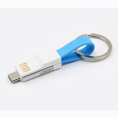 China MP3/MP4 Player 3 in 1 USB Cable Magnetic Logo Custom Flat USB Short Data Cable Type C Micro USB Android Cable for sale