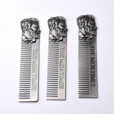 China Comfortable Silver Stainless Steel Pocket Mustache Shaping Round Teeth Comb Grooming Hair Styling Trimming Beard Comb For Men for sale