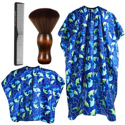 China Safety Barber Apron Shawl Blue Pattern Waterproof Nylon Fabric Adjustable Neck Rag Brush Carbon Comb Hair Cutting Cape Kids Set for sale