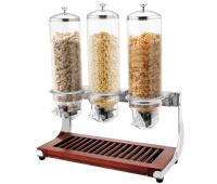 China CE Stainless Steel Cookwares , Wooden Base Triple Cereal Dispenser for Buffet Service 4.0Ltr x 3 for sale