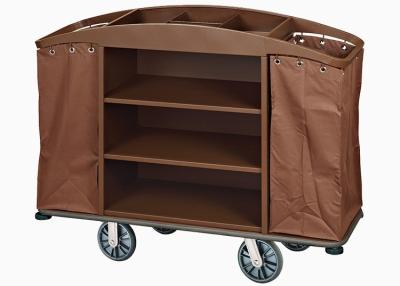 China Brown Hotel Room Service Trolleys with 6 Inches PPR Casters Heavy Duty Linen Bags for sale