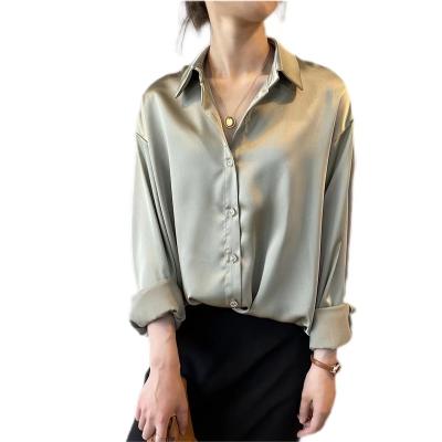 China Customized Solid Color Fashion Long Sleeve Women's Simple Lapel Loose And Thin Anti-pilling Temperament Retro Shirt Women for sale