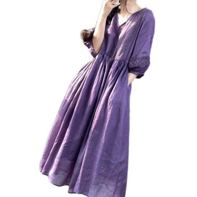 China Belle Wrap Lace Trim Round 3/4 Sleeve Anti-Static Neck Candy Summer Midi Dress for sale