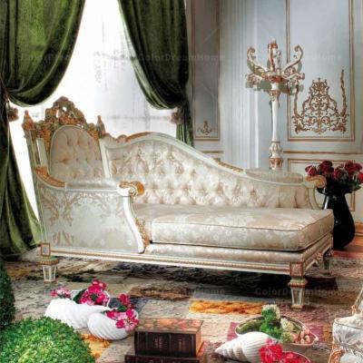 China European Style Extended Luxury Solid Wood Carved Frame Fabric White Chaise Lounge Sofa for sale