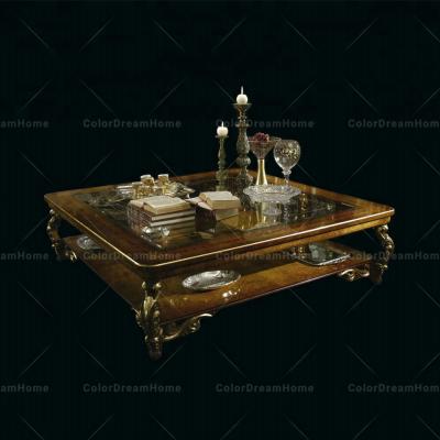 China European French Coffee Table Style Design Hand Carved Wooden Leg Coffee Tables Glass Tea Tables for sale