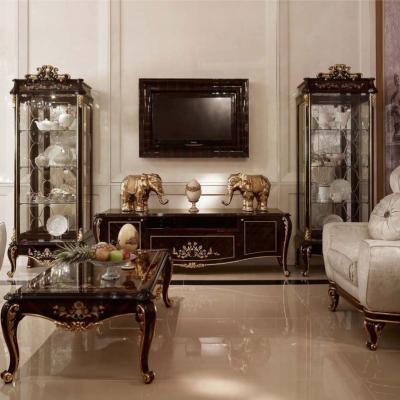 China Solid Wood Glass Cabinet Shelves and French Luxury TV Wall Cabinets for Living Room for sale