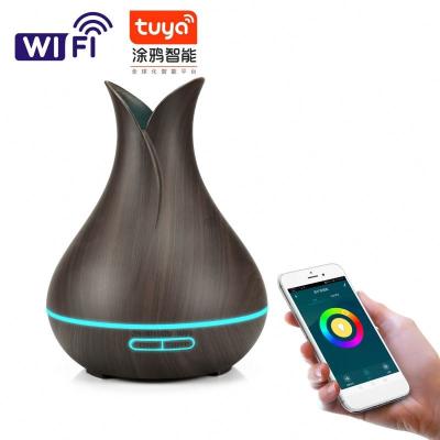 China Comfortable Wifi Alexa Sensation 400ml Wood Grain Ultrasonic Mist Aroma Essential Oil Diffuser Cool Air Humidifier for sale