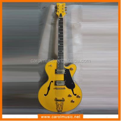 China Basswood EHG005 Musical Instrument Gold Hardware Cavity Body Yellow Electric Guitar for sale