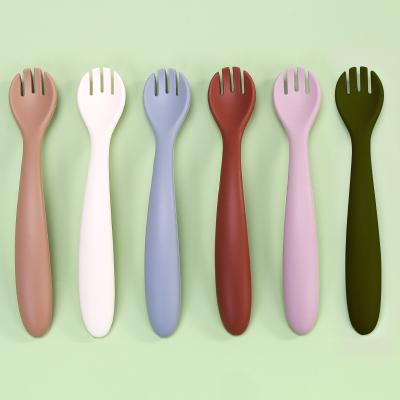 China High Quality Viable Costom Baby Spoon Silicon Wooden Forks Set Silicone Baby Spoons and Fork for sale