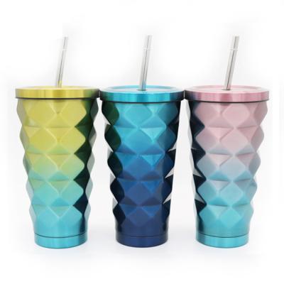 China PORTABLE Colorful Double Wall 500ml Stainless Steel Tumbler Travel Mug With Insulated Drinking Straw for sale