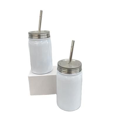 China USA Warehouse RTS 17oz 500ml Sublimation White Viable Blanks Mason Jar With Straw And Lid 2-7days Fedex Shipping for sale