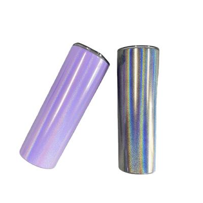 China Sublimation Stainless Steel Sublimation Stainless Steel Lean Straight Tumbler Non-Tapered 20oz Glitter Insulated Coffee Mug With Leak Proof Lid for sale