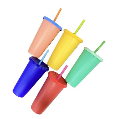 China Hot Sale Frosted Summer Viable BPA Free 24oz 700ml pp Reusable 5 Color Plastic Changing Cup For Cold Water Drinks for sale