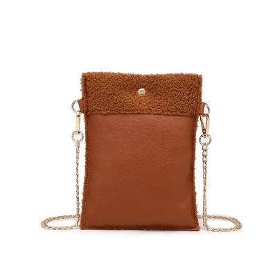 China 100% Eco-Friendly Teddy Fur Ladies Mobile Phone Bags With Chain Strap Cross - Body Purse for sale