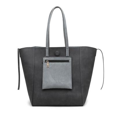 China High Quality PU Suede Weekender Tote Black Leather Bags Women Top Handle Large Tote Bag for sale