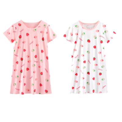 China Factory Wholesale QUICK DRY Summer Strawberry Printing Girls Full Custom Nightgown Dresses for sale