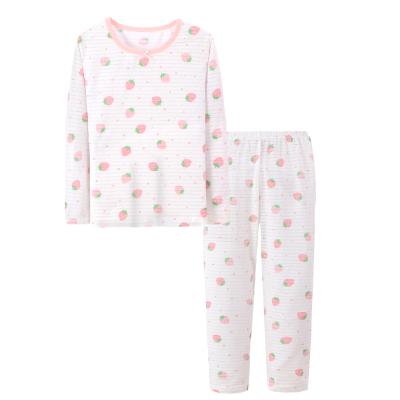 China 2PCS QUICK DRY 100% Cotton Kids Pajamas Set Strawberry Print Girls Sleepwear Long Sleeve Nightgowns Kids Pajamas Set for sale