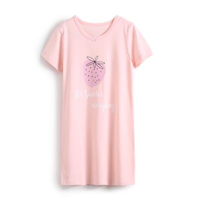 China QUICK DRY Strawberry Print Nightgown Young Teenager Nightgown Sleepwear Women Pajamas Short Sleeve Lovely Summer For Girls for sale