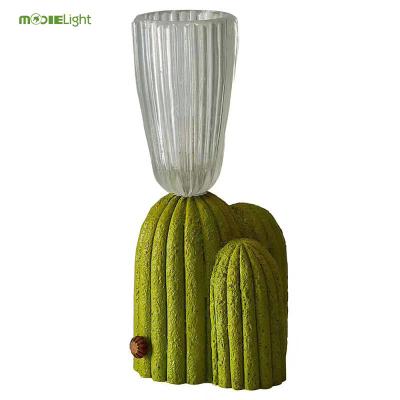 China Nordic Minimalist Creative Cactus Resin Room Kids Room Cafe Hotel Statistical Design Style Glass Table Lamp for sale