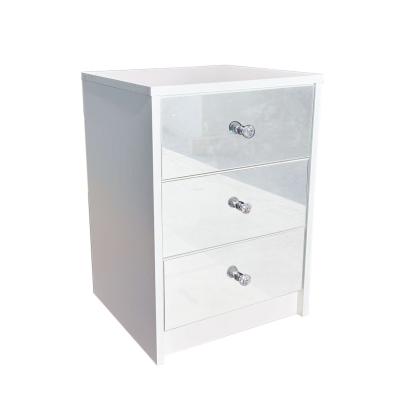 China Extendable Made in China 3 Drawer Bedside Table Hotel Mirror Glass Bedside Table for sale