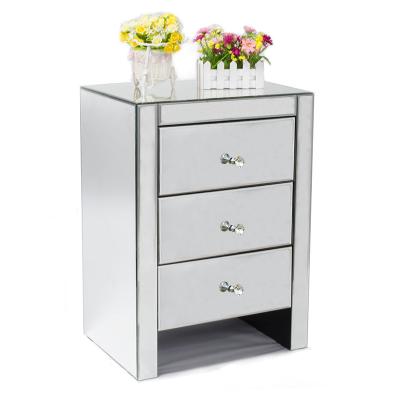 China Furniture 3 Drawer Bedside Cabinet Extendable Mirrored Glass Table Bedroom for sale