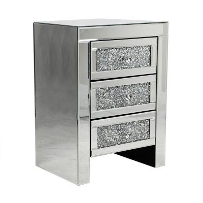 China (Other) Adjustable mirrored bedside table 3 drawer crushed furniture glass nightstand for sale