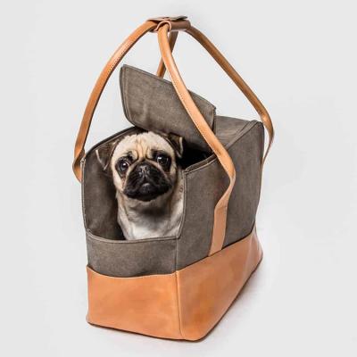 China AZB408 Breathable Canvas Pet Carrier Dog Pu Leather Tote Bag Cat Carrier Cage Travel Bag For Dogs Cats Puppies for sale