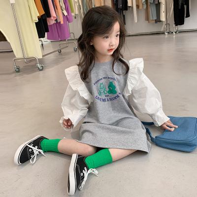 China SXCCYH Anti-static Children's Color Bear Printing Bubble Sleeve Contrast Quilted Skirt Girls Exotic Dress for sale