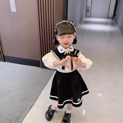 China SXCCYH Spring 2022 Children's Navy Suit Casual Girls Clothes Three Piece Set With Big Lapels Shirt+Skirt+Ball Shawl for sale