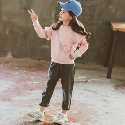 China CCYH high quality girls casual drop off boutique equipment long sleeve T-shirt and jeans set Korean fashion children's style suit bag printing for sale