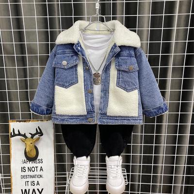 China The trend of foreign children's style plush thickened denim CCYH viable boys winter coat fashionable children's baby coat lovely for sale