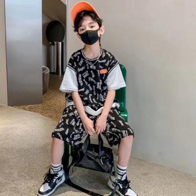 China HIGH STREET SXCCYH Boys Summer Suit 2022 New Fashion Children's Leisure Middle-aged Sports Suits Handsome Boys Two-piece Set for sale