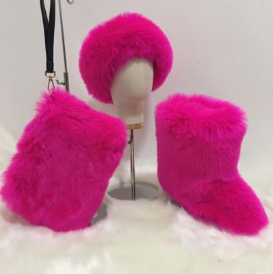 China Wholesale Hairy Fur Boots Women Anti-odor CCYH Winter Ladies Shoes Faux Fur Snow Boots Women Flat Fur Boots for sale