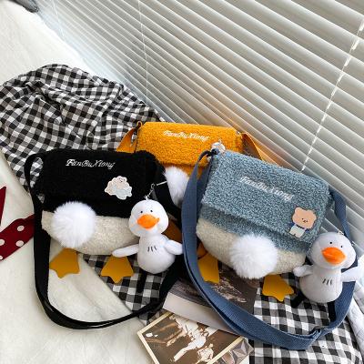 China CCYH New Fashion Cartoon Duck Cute Plush Bag Cool And Soft Bag Contrast Color Cashmere Canvas Messenger Bag for sale