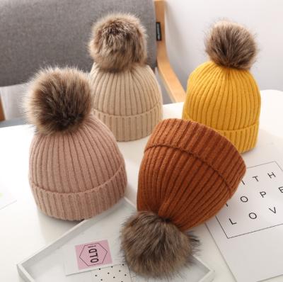 China CCYH COMMON cute knitted hat with pom pom fur knitted hat fashion winter beanie hat for sale