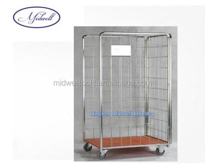 China Eco-friendly Logistics Hand Push Posti Trolley Roll Cage With Wooden Base For Sale for sale