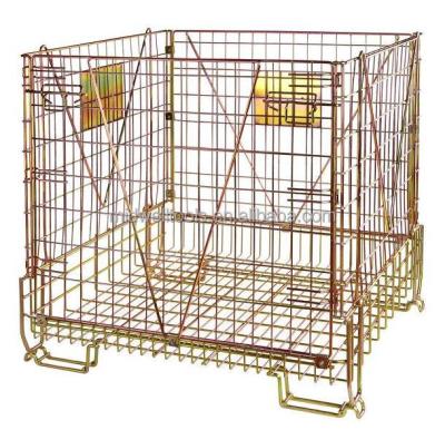 China Corrosion protection foldable stackable mobile champagne wire cage container factory price for sale for sale