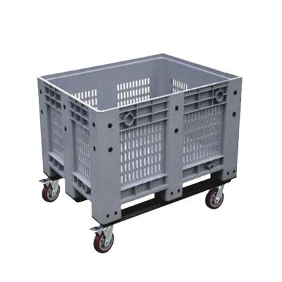 China HDPE Heavy Duty Perforated Bulk Stackable Plastic Pallet Box Stackable With Casters For Agriculture Fruits for sale