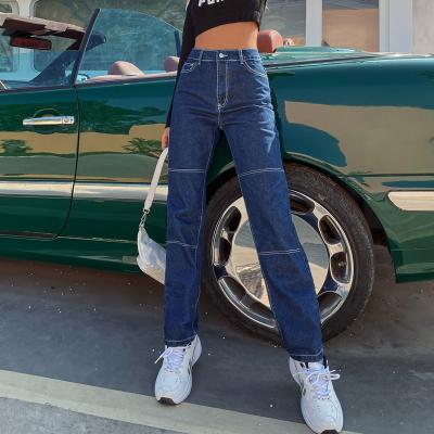 China New Design Breathable Dark Blue Women Jeans Straight Casual Jeans For Women Fashion Jeans Wholesale Woman for sale