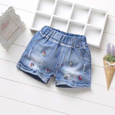 China Factory Custom Girl's Breathable Jeans Short Pants Beading Craft Pantalones Jeans Fashion Kids Short Jeans for sale