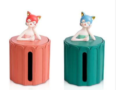 China New 2022 Central Statistical Institute of Europe 2022 Living Room Tissue Box Cat Girl Tissue Bucket Nordic Creative Office Resin Ornament Manual Drawer for sale