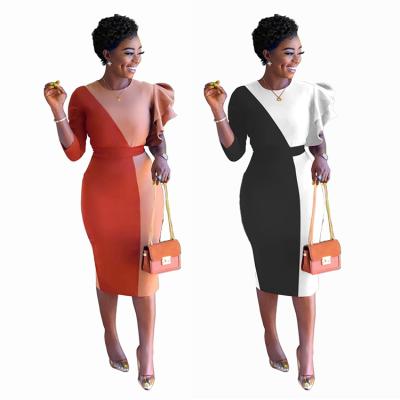 China Women Elegant Clothing Anti-wrinkle Spring Long Sleeve Patchwork Bodycon Dress Office Wear for sale