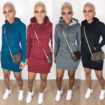 China New arrival Anti-wrinkle women's winter coat solid color long sleeve women's fashion hoodie casual dress 2021 for sale