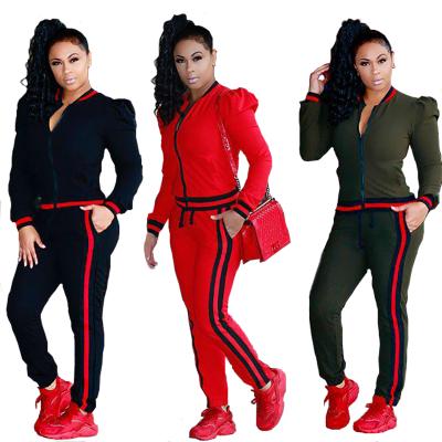 China SACM101 High Quality Breathable Side Striped Casual Women Two Piece Sportswear Tracksuit Set for sale