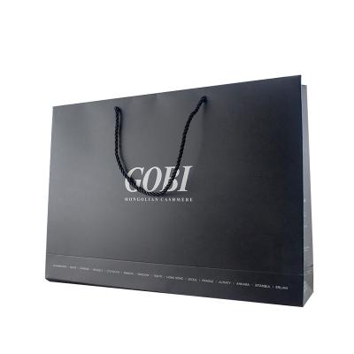 China Small Recyclable Custom Printing Cardboard Luxury Reusable Shopping Gift Black Paper Bag With Your Own Logo for sale