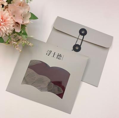 China Biodegradable Custom UV Gray Silk Scarf Box Disposable Eco Friendly Stain Window Shine Gift Box Logo String Button Eco Friendly Gift Packaging Envelopes for sale