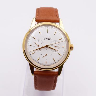 China Chronograph belt watches for gents, gold color men's watches, men's stainless steel chronograph watches. for sale