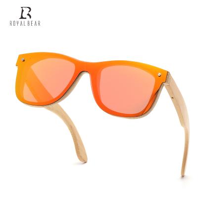 China Durable Royal Bear Engraved Logo Women Wood Bamboo Sunglasses Custom Made For Men With Case BS01B for sale